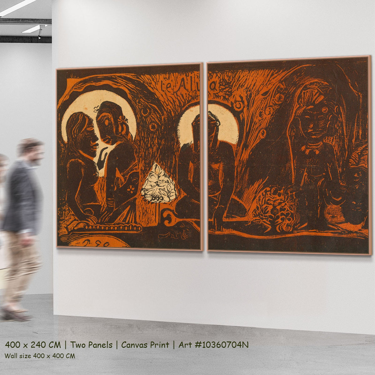 Te atua, from the Noa Noa by Paul Gauguin as a large two-panel brown and orange Symbolist canvas set