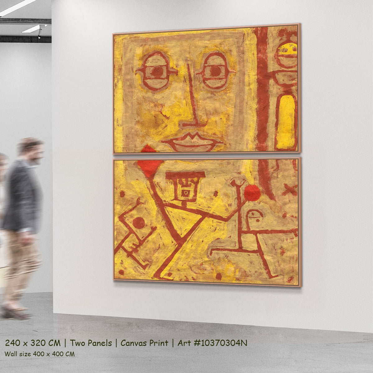 God of War by Paul Klee as a large two-panel yellow and red Abstract canvas set