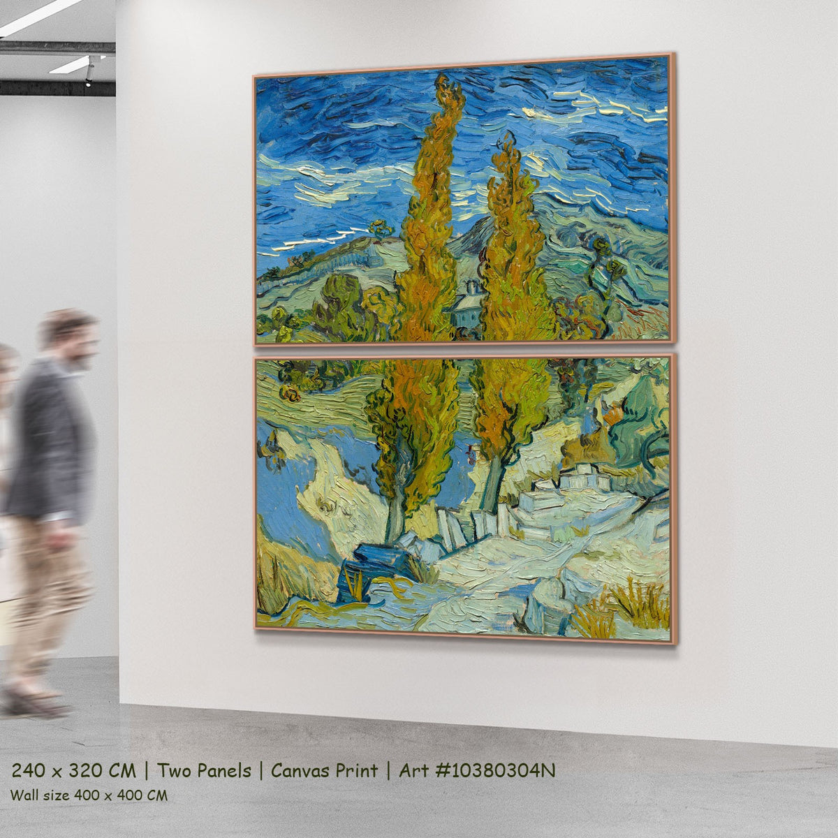 Two Poplars in the Alpilles near by Vincent van Gogh as a large two-panel blue and yellow Impressionist canvas set