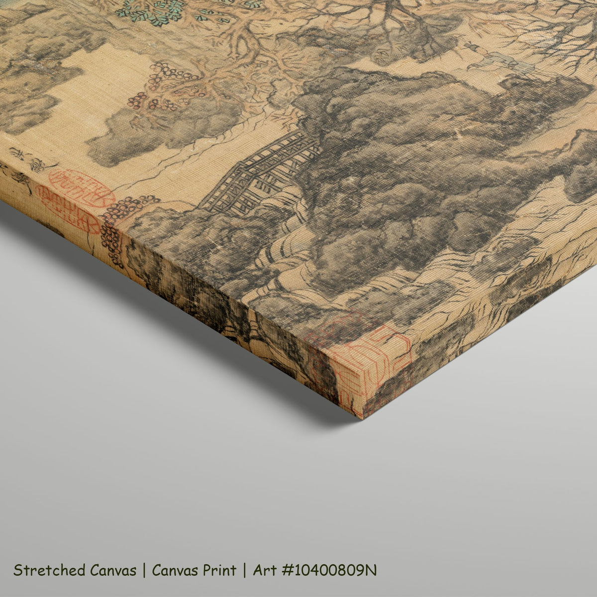 Travelers in an Autumn Landscape by Chen Hongshou as a large stretched gold and grey Landscape canvas print