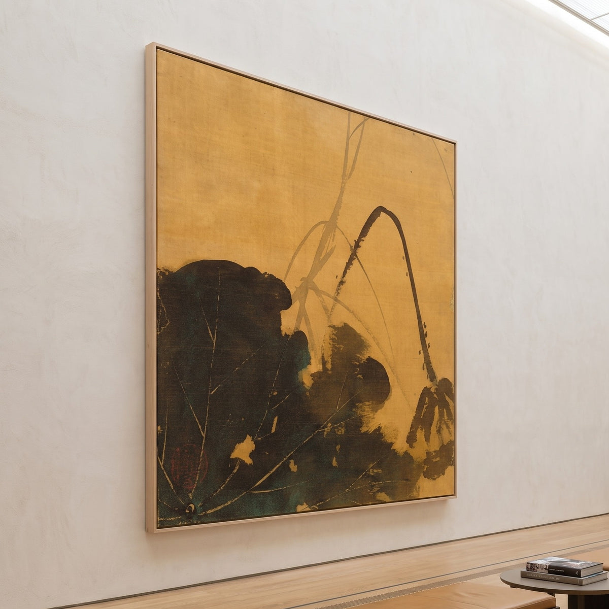 Shibata Zeshin | Oversized Gold Green Botanical Canvas Art | Lotus