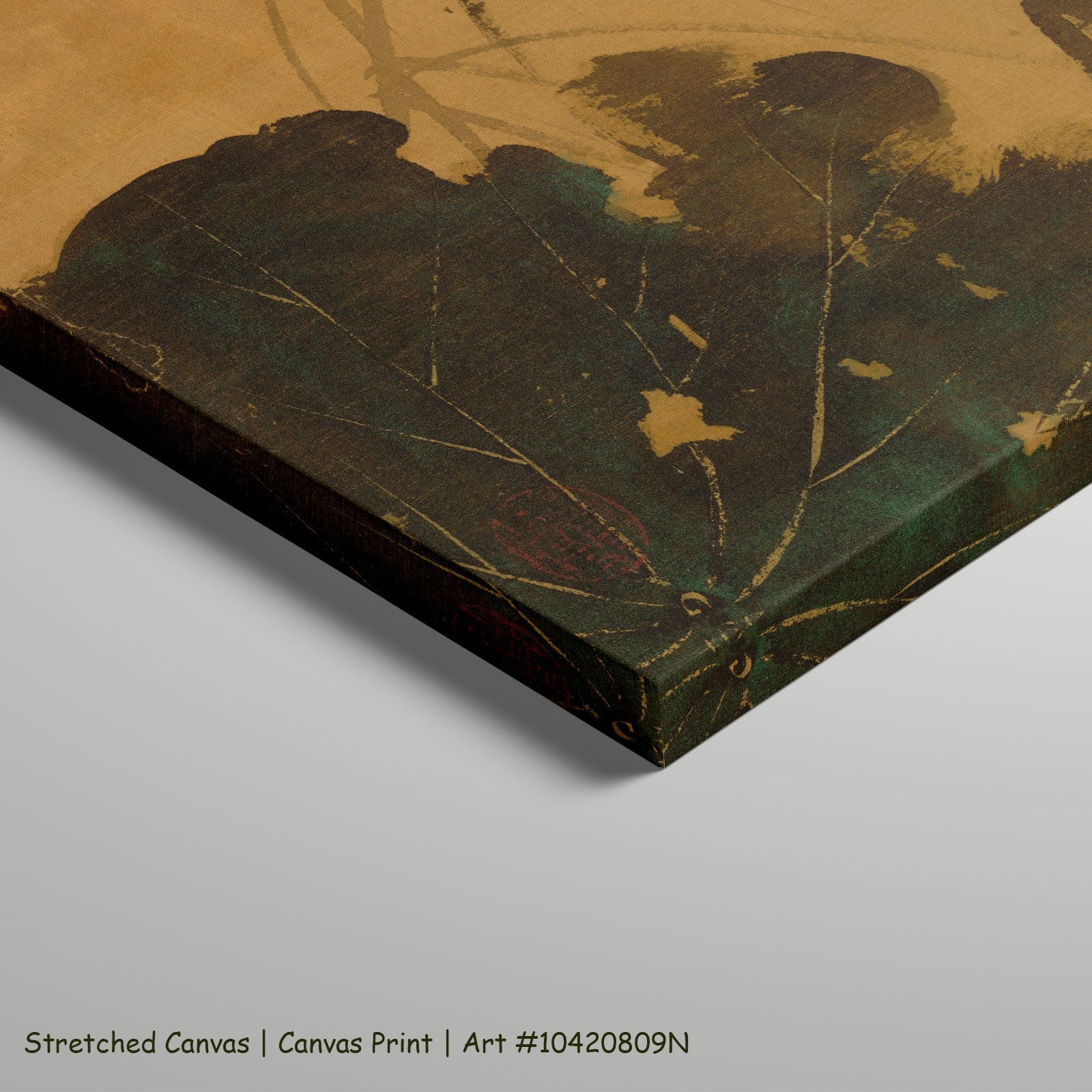 Lotus from Album of Paintings by by Shibata Zeshin as a large stretched gold and green Botanical canvas print