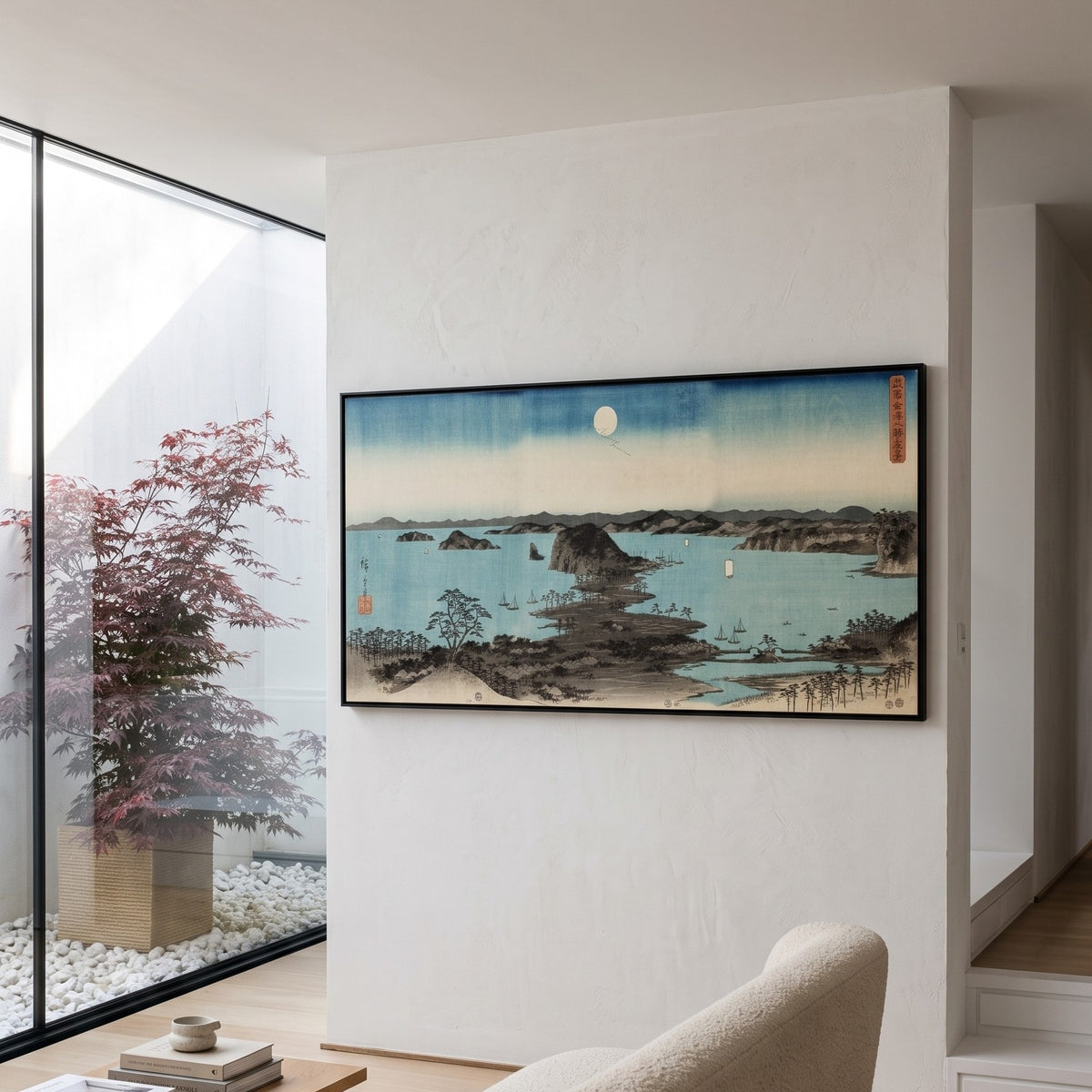 Utagawa Hiroshige | Panoramic Light Blue Landscape Canvas Print | Kanazawa Evening
