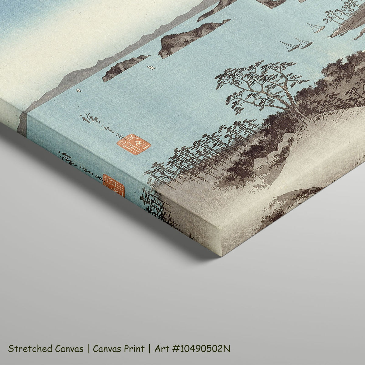 Evening View of Eight Famous Sites by Utagawa Hiroshige I as a large stretched light blue and brown Landscape canvas print