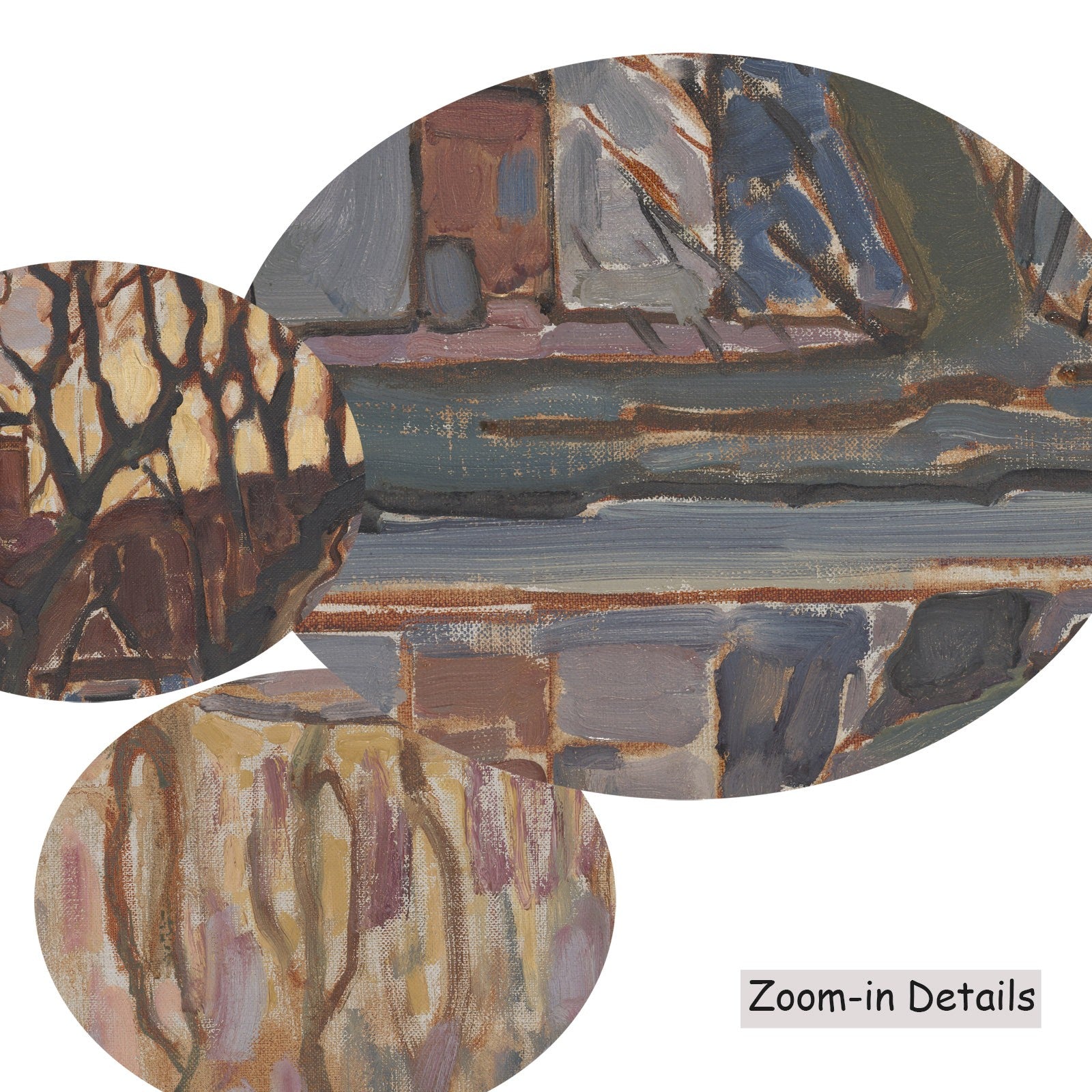 Close-up detail of the brushwork on Farm near Duivendrecht, a large pink and brown Abstract canvas by Piet Mondrian