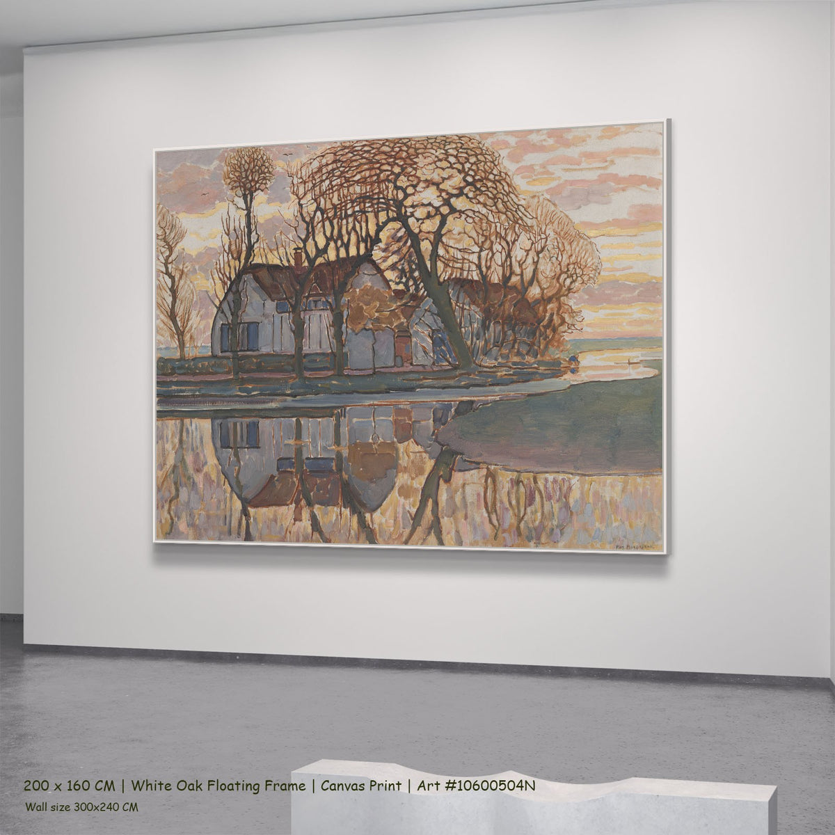 Farm near Duivendrecht by Piet Mondrian in a white oak floating frame, large pink and brown Abstract canvas
