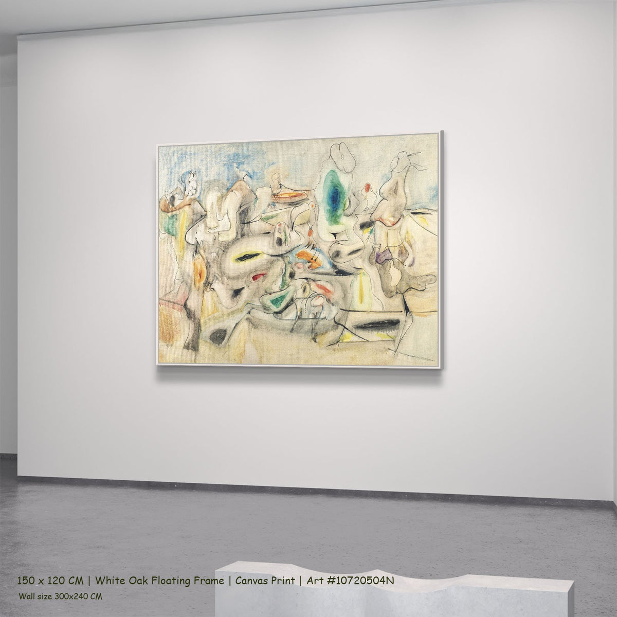Good Afternoon, Mrs. Lincoln by Arshile Gorky in a white oak floating frame, large yellow and green Abstract canvas