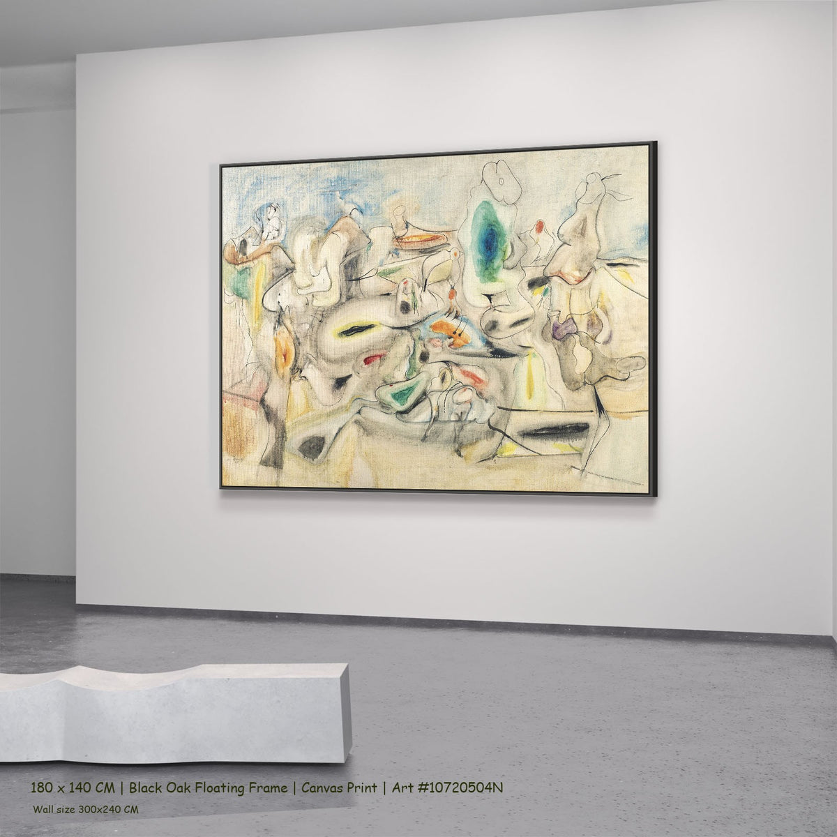 Good Afternoon, Mrs. Lincoln by Arshile Gorky in a black oak floating frame, large yellow and green Abstract canvas