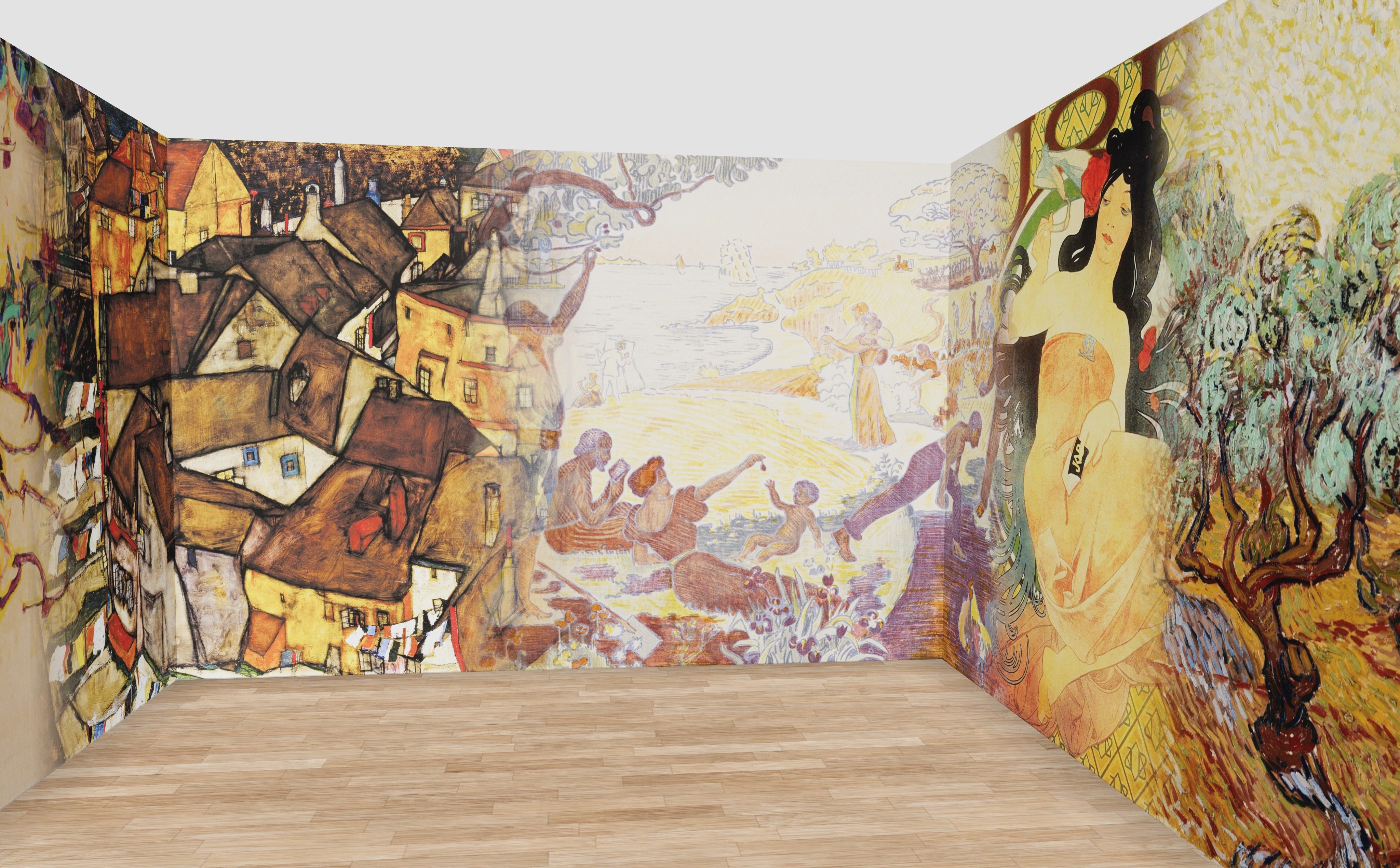 Golden Hour Wall Mural — shown in a 12 m room at 270 cm ceiling