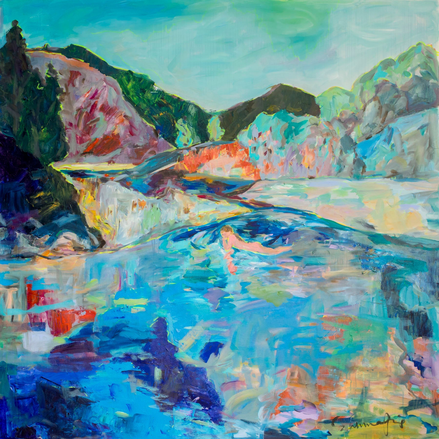 River washes me, blue, pink, green Limited Edition Print by Summer Jiang