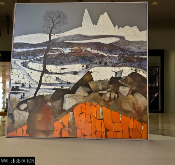 Large Orange White Landscape Canvas Wall Art | Mount Hotham in Snow