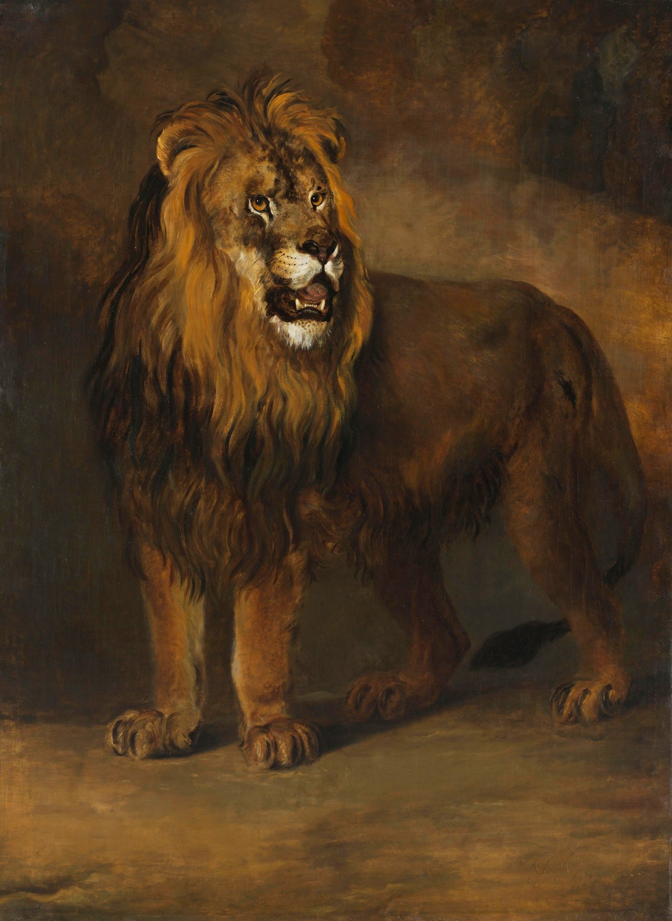 A Lion from the Menagerie of King Louis Napoleon — Tall Wildlife canvas wall art by Pieter Gerardus van Os