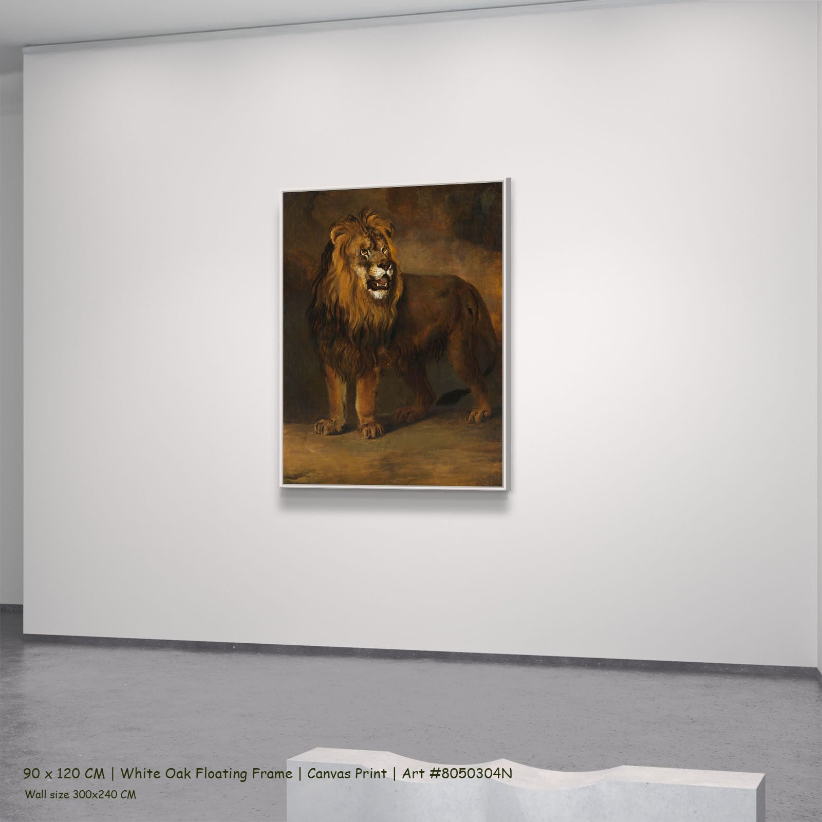 A Lion from the Menagerie of King Louis Napoleon Wildlife canvas wall art in a white oak floating frame, 90 × 120 cm