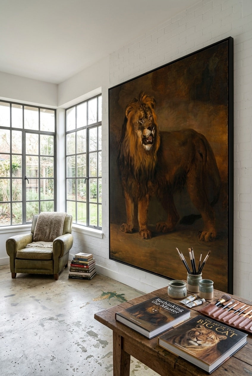 Pieter Gerardus van Os | Large Brown Orange Wildlife Canvas Wall Art | A Lion from the Menagerie