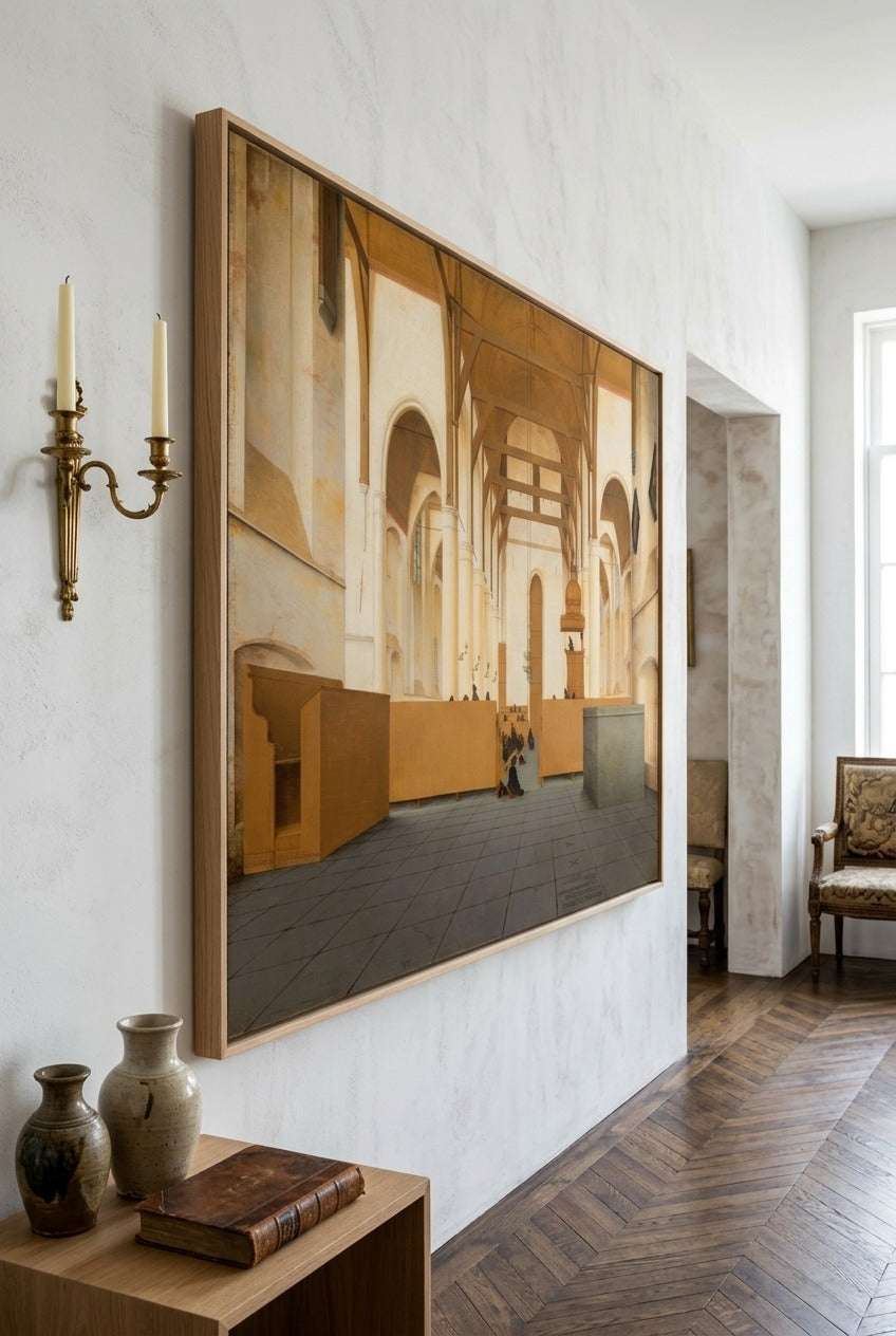 Pieter Jansz Saenredam | Large Orange White Architecture Canvas Wall Art | Interior of the Sint Odulphuskerk