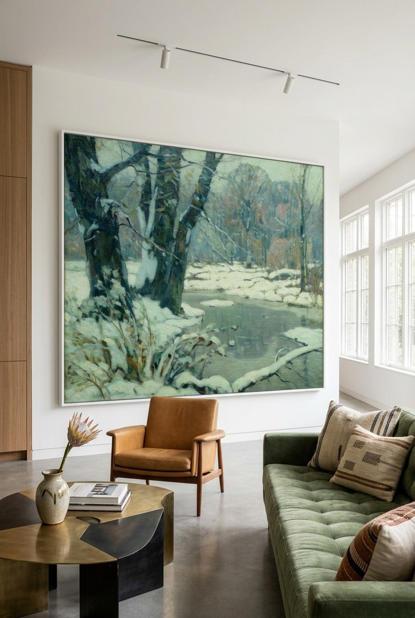 John F. Carlson | Large Green Grey Landscape Canvas Wall Art | Silvered Brook