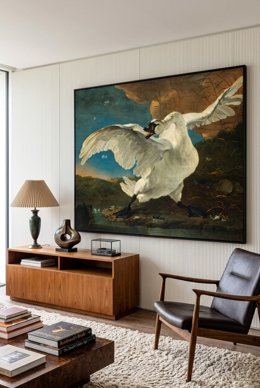 Jan Asselijn | Oversized Aqua White Baroque Canvas Wall Art | The Threatened Swan