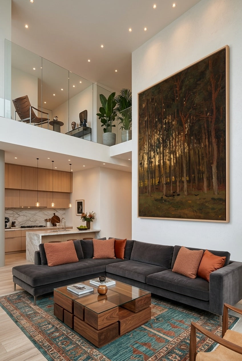 Theophile de Bock | Large Brown Yellow Landscape Canvas Wall Art | View in the Woods
