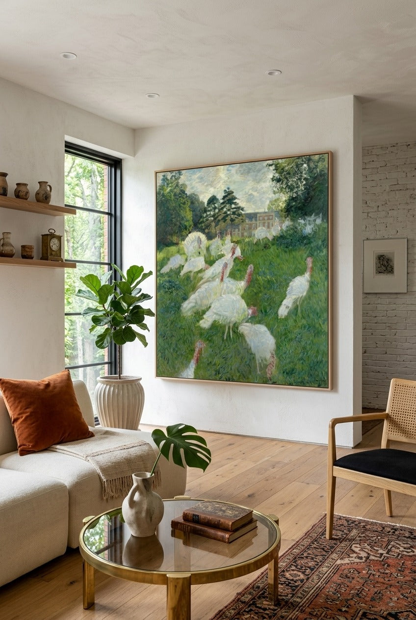 Claude Monet | Large Square Green White Impressionist Canvas Wall Art | The Turkeys