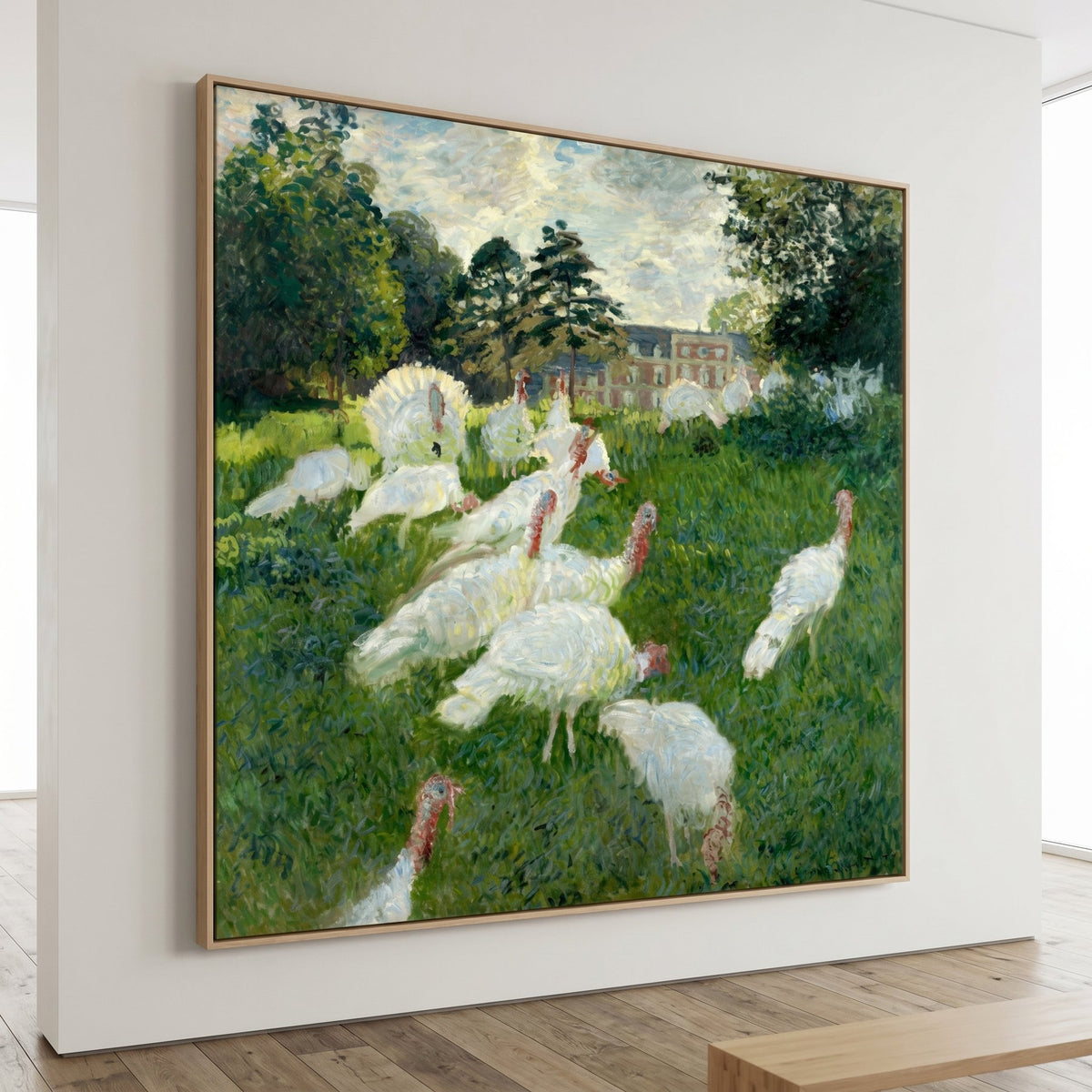 Claude Monet | Large Square Green White Impressionist Canvas Wall Art | The Turkeys