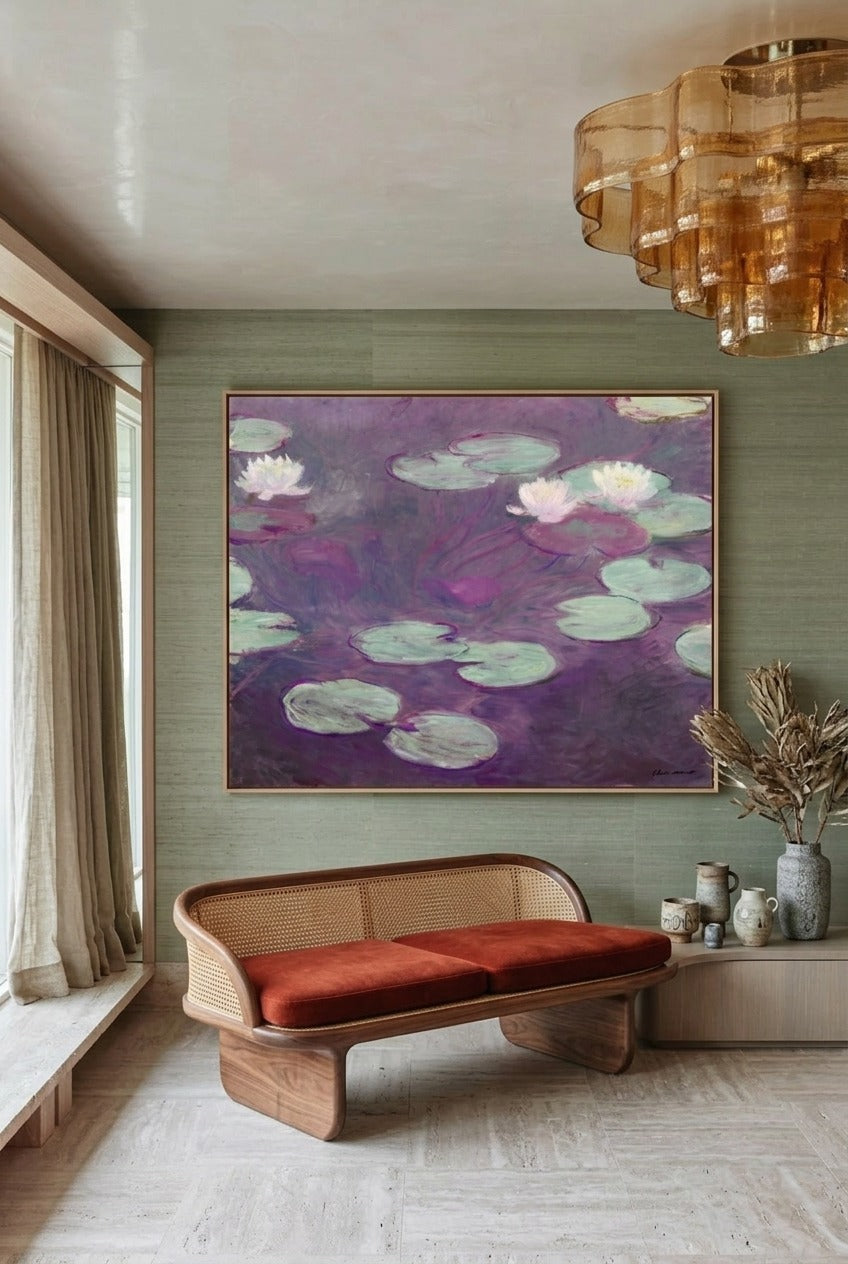 Claude Monet | Oversized Green Purple Impressionist Canvas Wall Art | Water Lilies (Nymphéas)