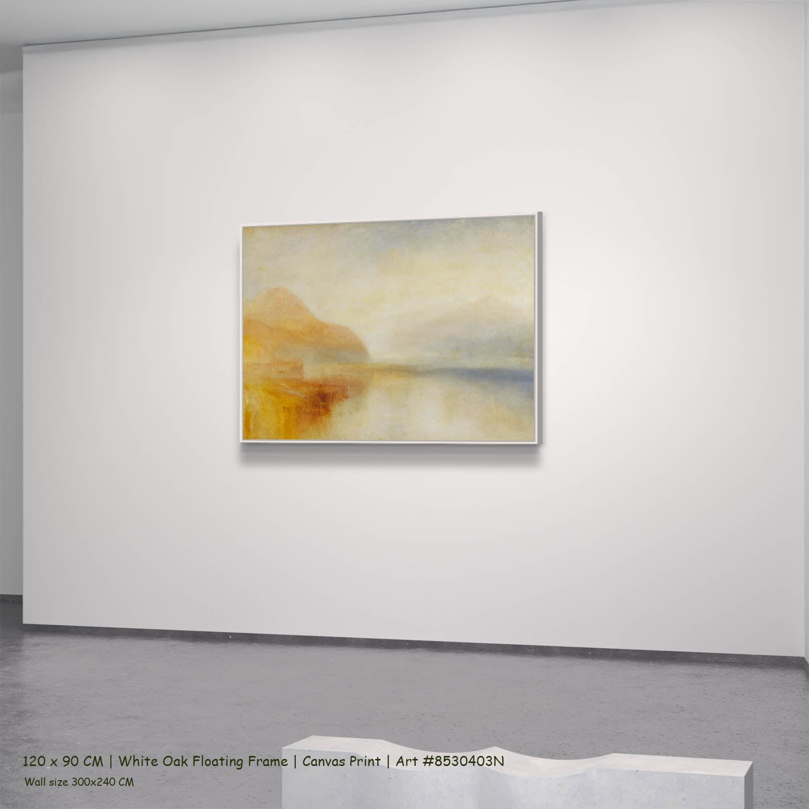 Inverary Pier, Loch Fyne: Morning Coastal canvas wall art in a white oak floating frame, 120 × 90 cm