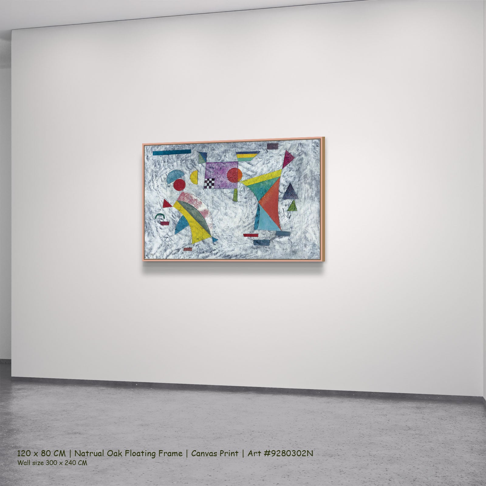 Grey Ground with Coloured Groups by Wassily Kandinsky in a natural oak floating frame, large blue and yellow Modern Abstract 