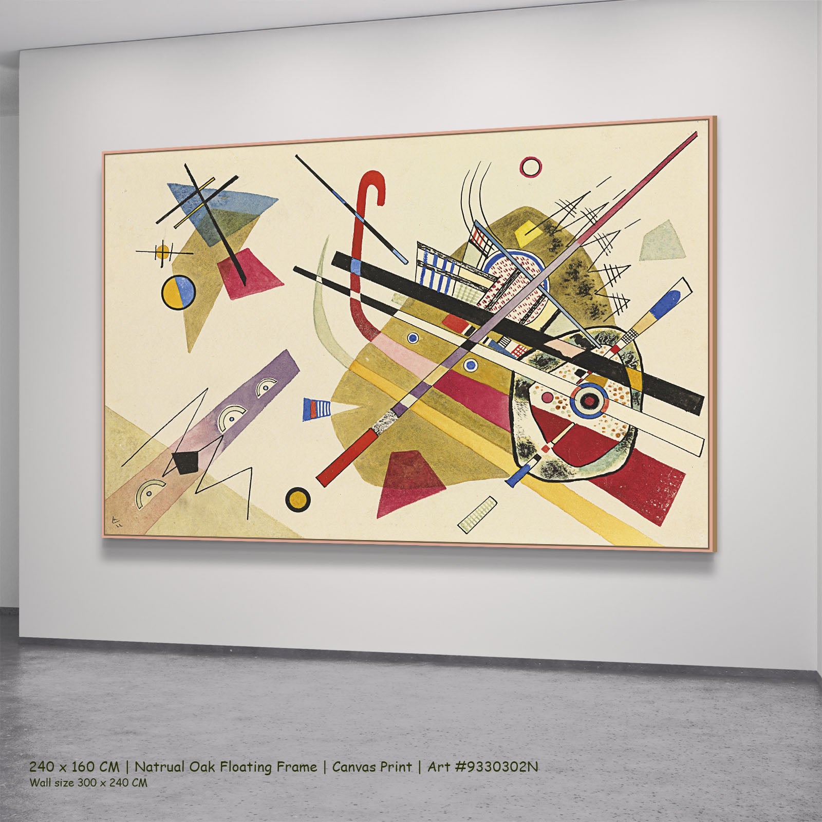 Abstract Composition with Crossing Lines by Wassily Kandinsky in a natural oak floating frame, large gold and white Abstract 