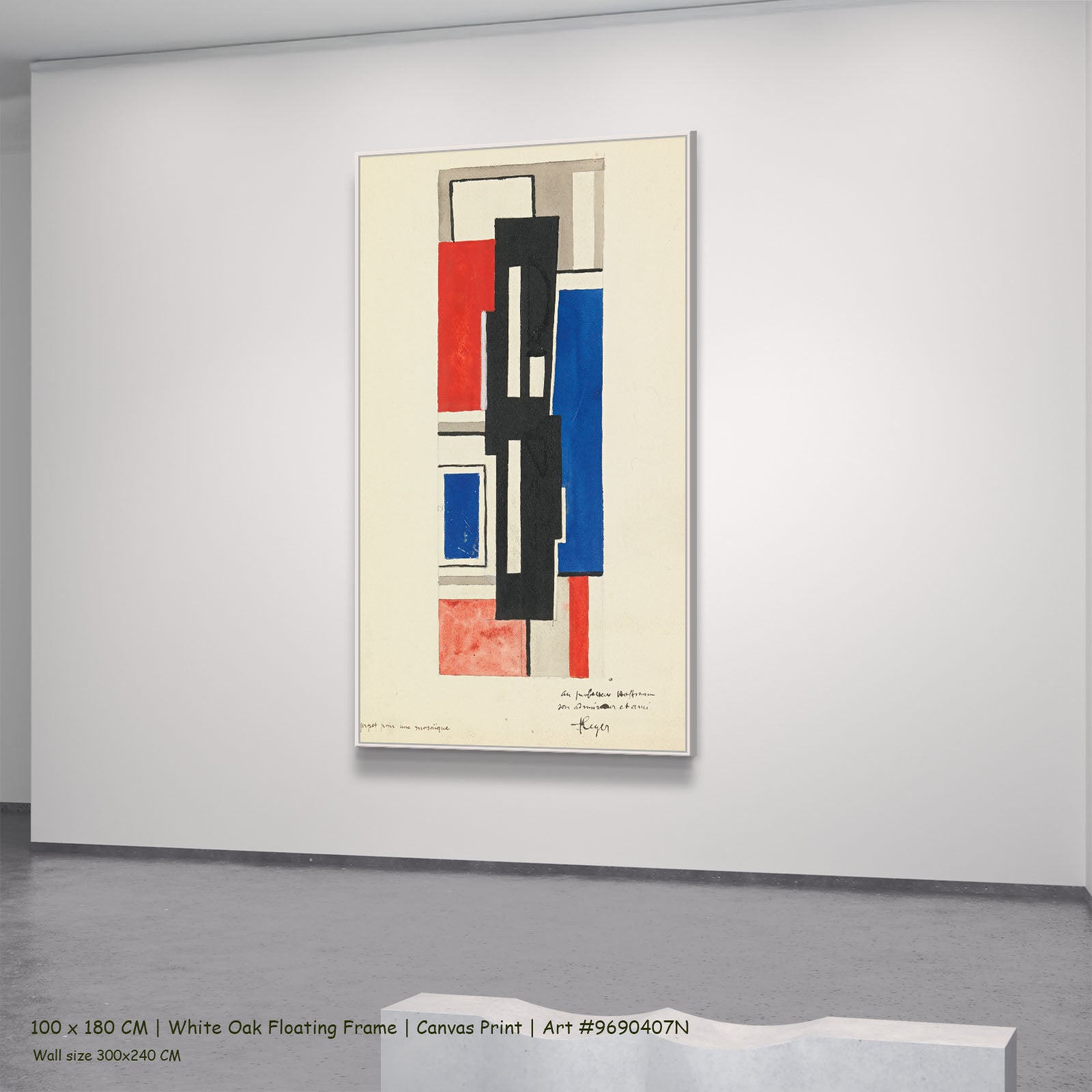 Projet pour une mosaïque by Fernand Léger in a white oak floating frame, large blue and white Cubist Abstract canvas