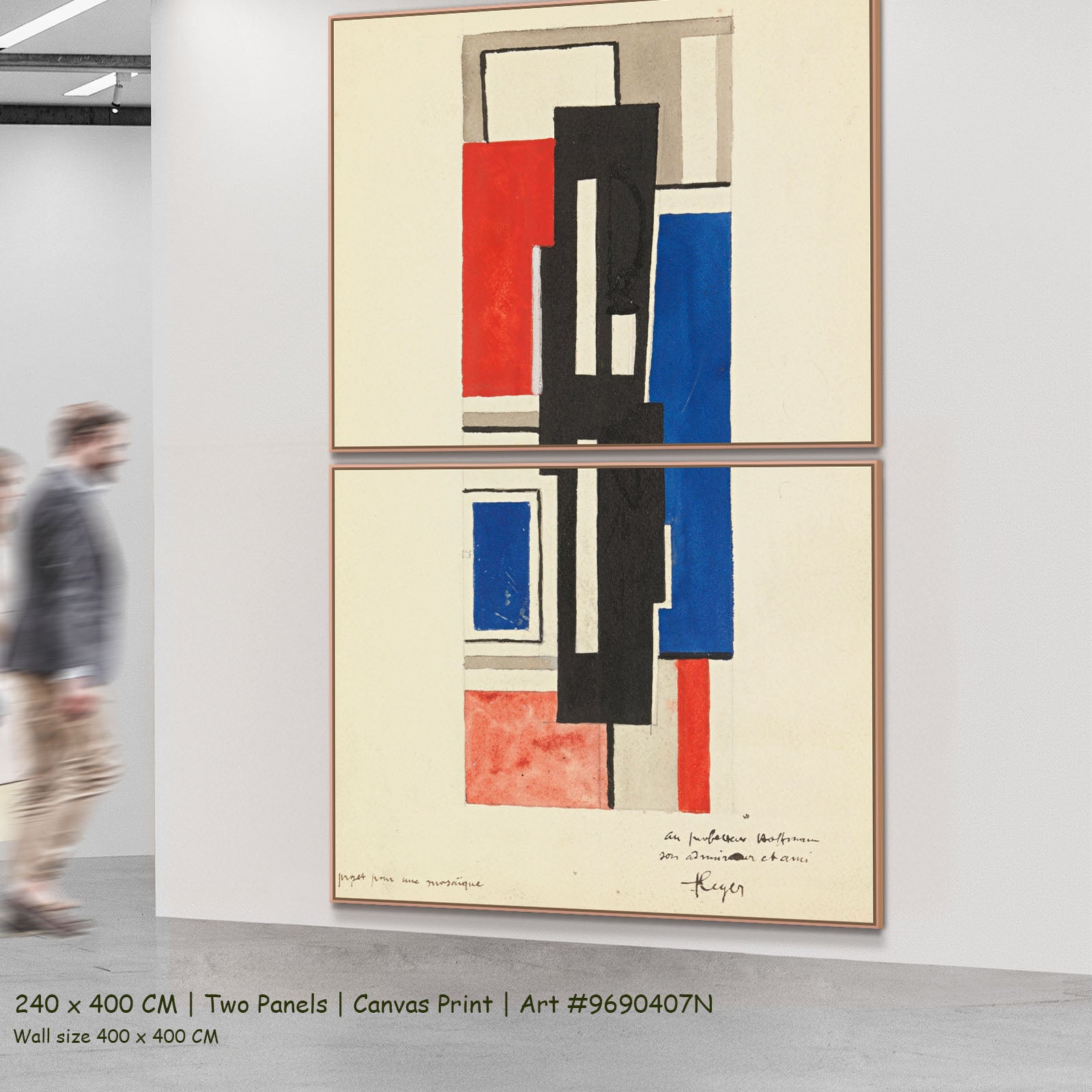 Projet pour une mosaïque by Fernand Léger as a large two-panel blue and white Cubist Abstract canvas set