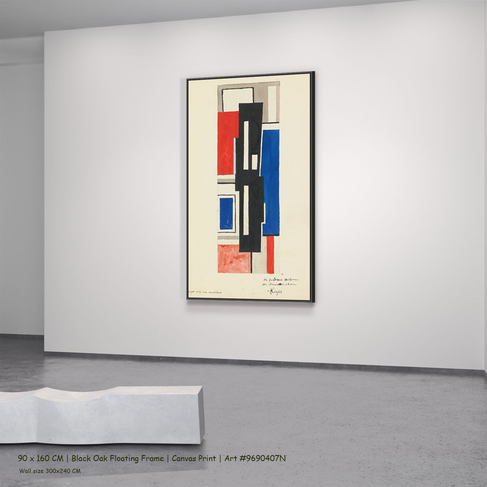 Projet pour une mosaïque by Fernand Léger in a black oak floating frame, large blue and white Cubist Abstract canvas