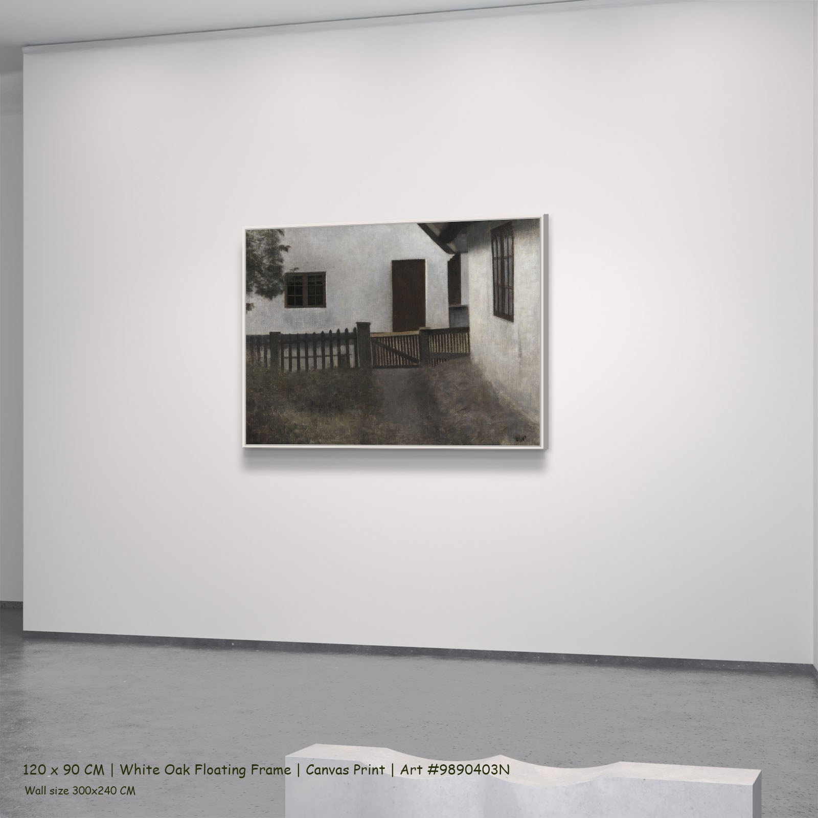 Husgavle. Frederiksværk. Sommer. by Vilhelm Hammershoi in a white oak floating frame, large brown and olive Symbolist canvas