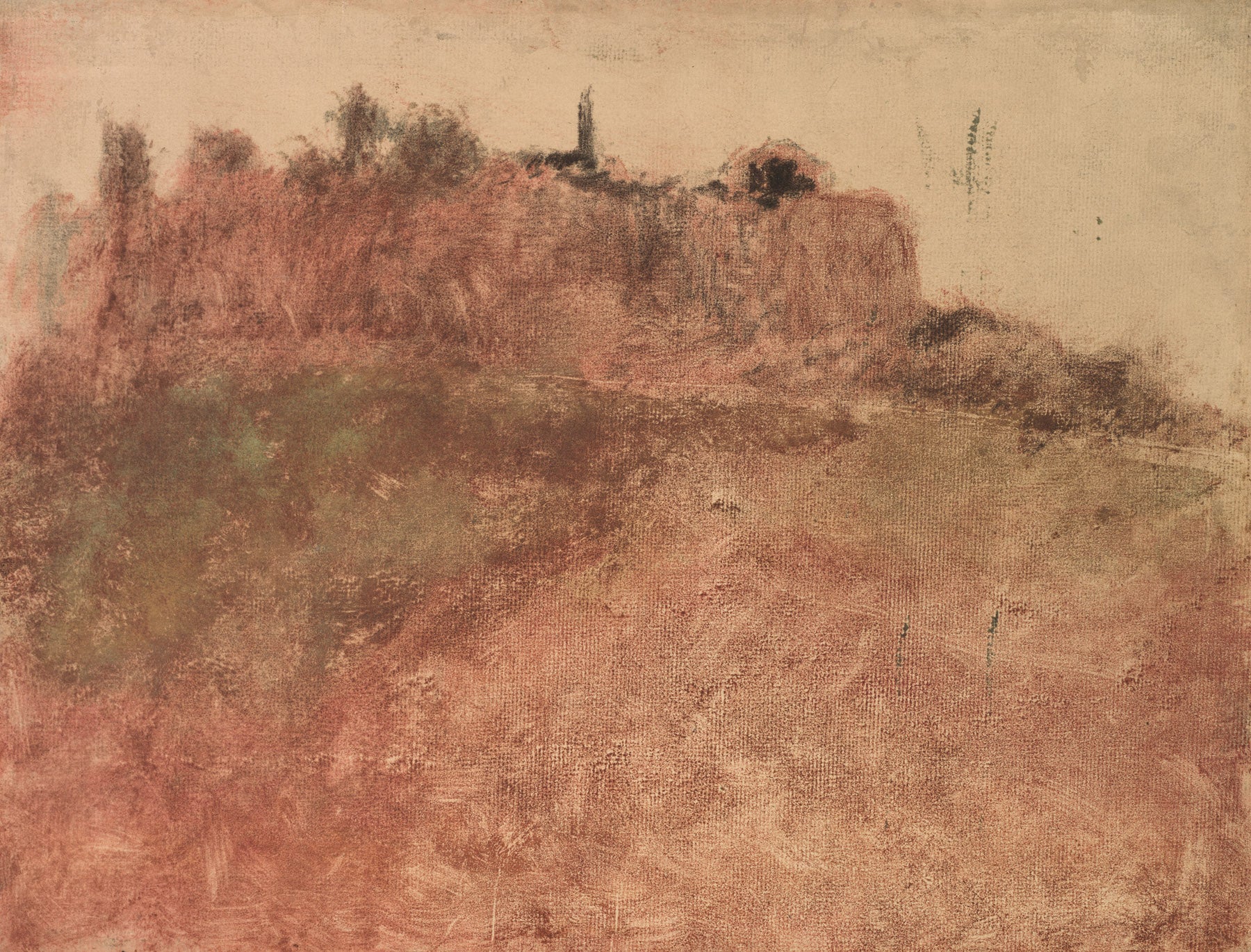 Large orange and brown Landscape canvas print of Estérel Village by Edgar Degas