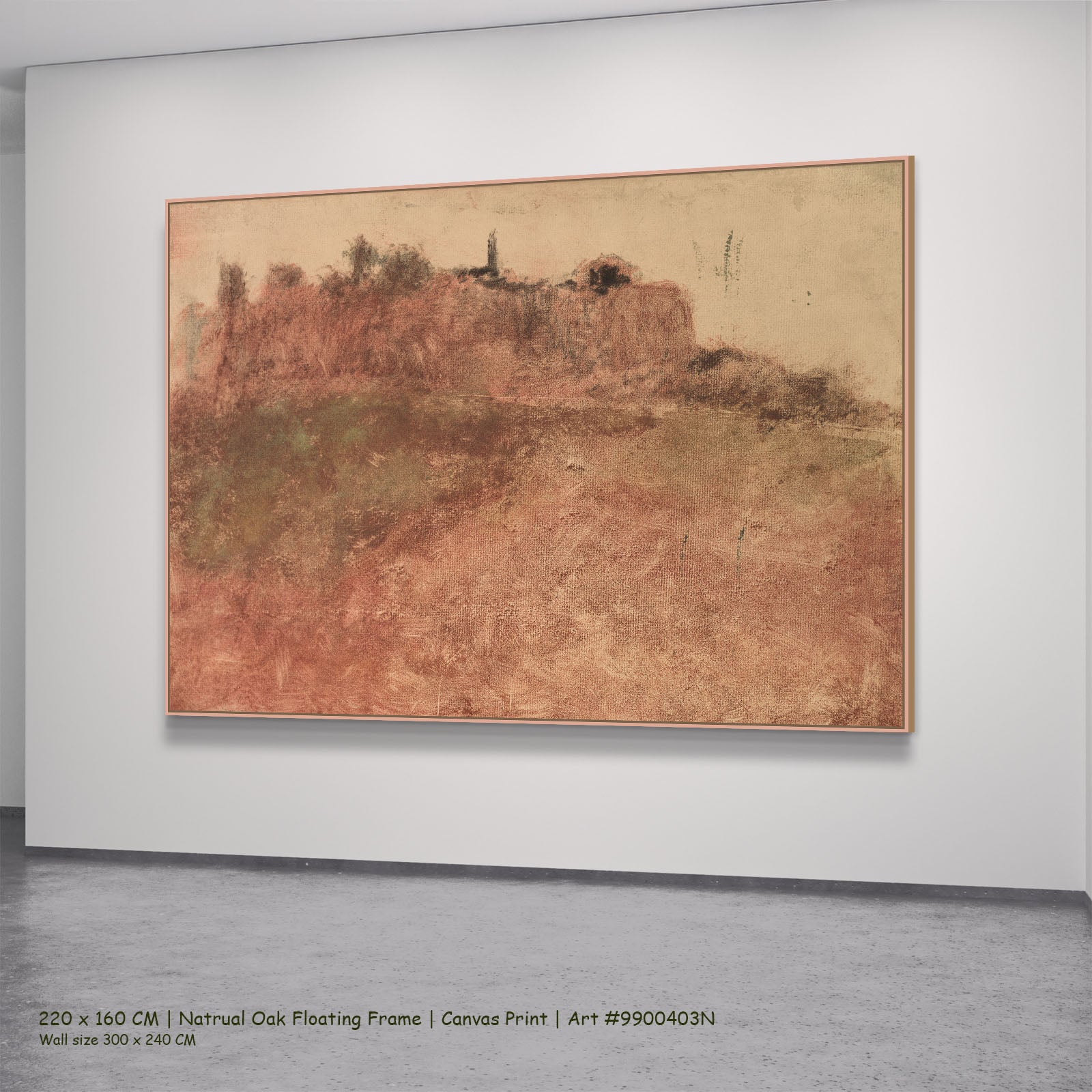 Estérel Village by Edgar Degas in a natural oak floating frame, large orange and brown Landscape canvas