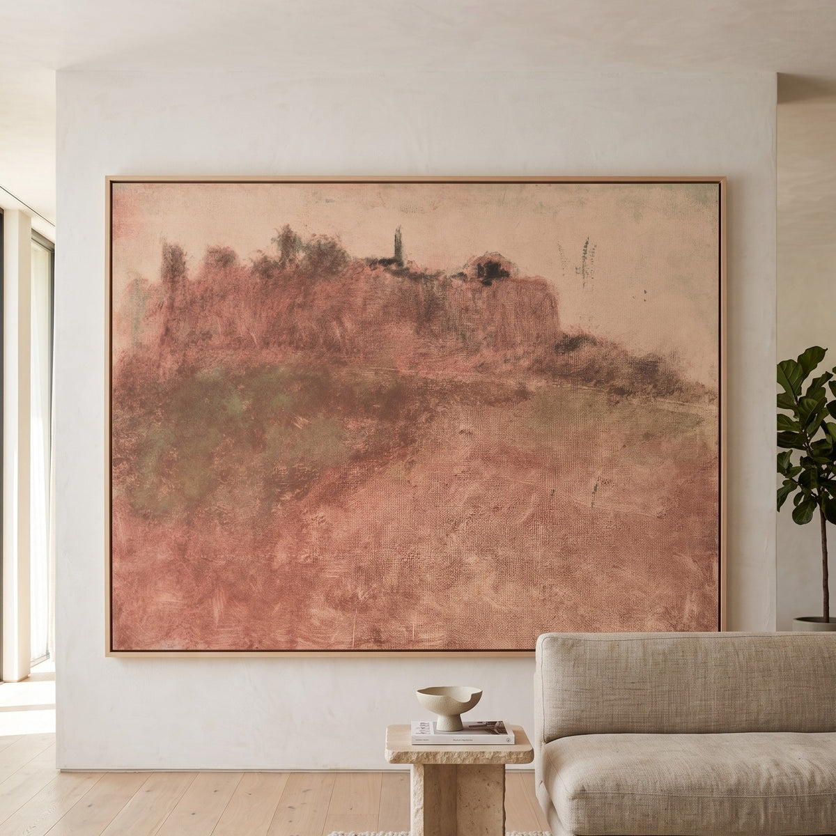 Estérel Village by Edgar Degas — large orange and brown Landscape canvas art on a hallway wall