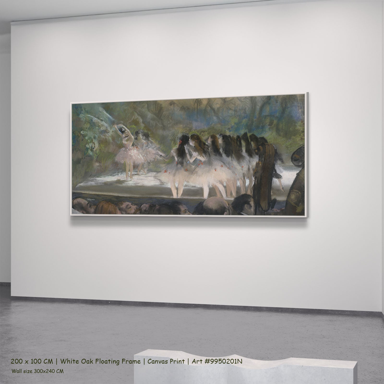 Ballet at the Paris Opéra by Edgar Degas in a white oak floating frame, large green and olive Impressionist canvas