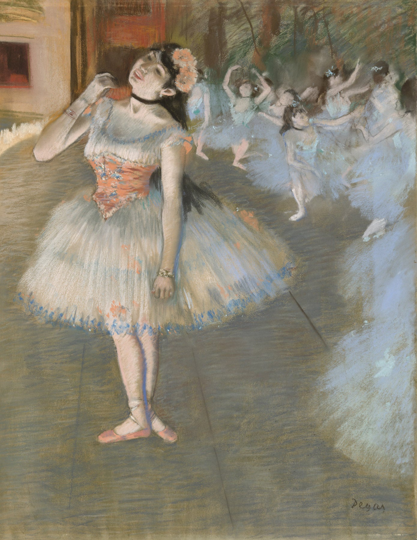 Large olive and pink Impressionist canvas print of The Star by Edgar Degas