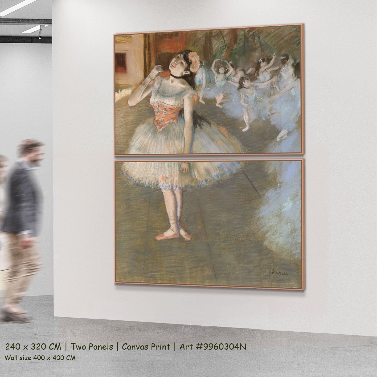 The Star by Edgar Degas as a large two-panel olive and pink Impressionist canvas set