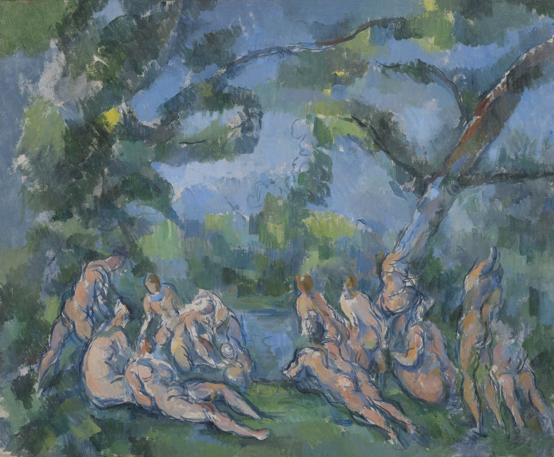 Large blue and green Impressionist canvas print of The Bathers by Paul Cezanne