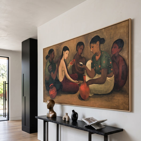Amrita Sher-Gil | Oversized Brown Red Modernist Canvas Print | Bride's Toilet