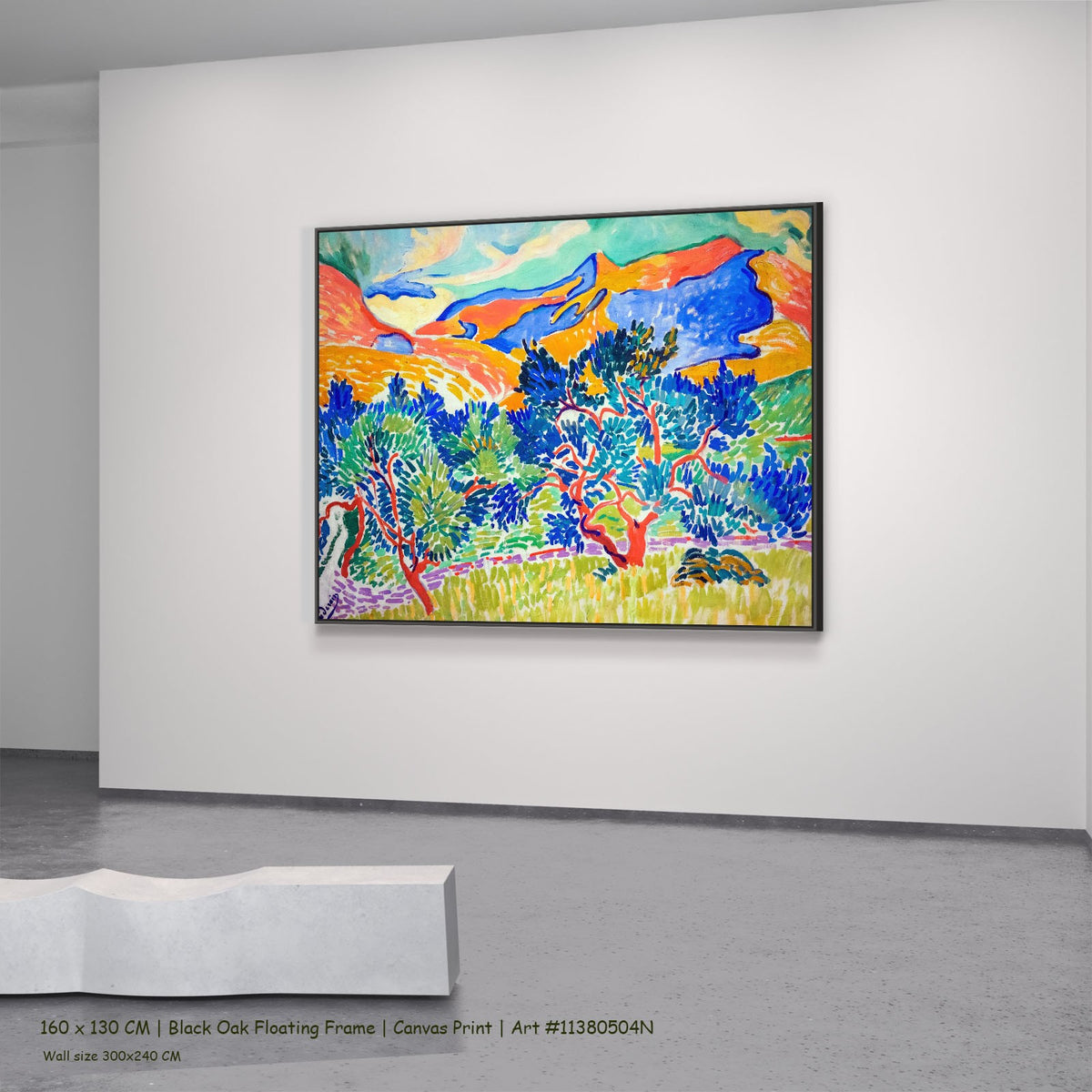 Mountains at Collioure by André Derain in a black oak floating frame, large blue and orange Fauvist canvas