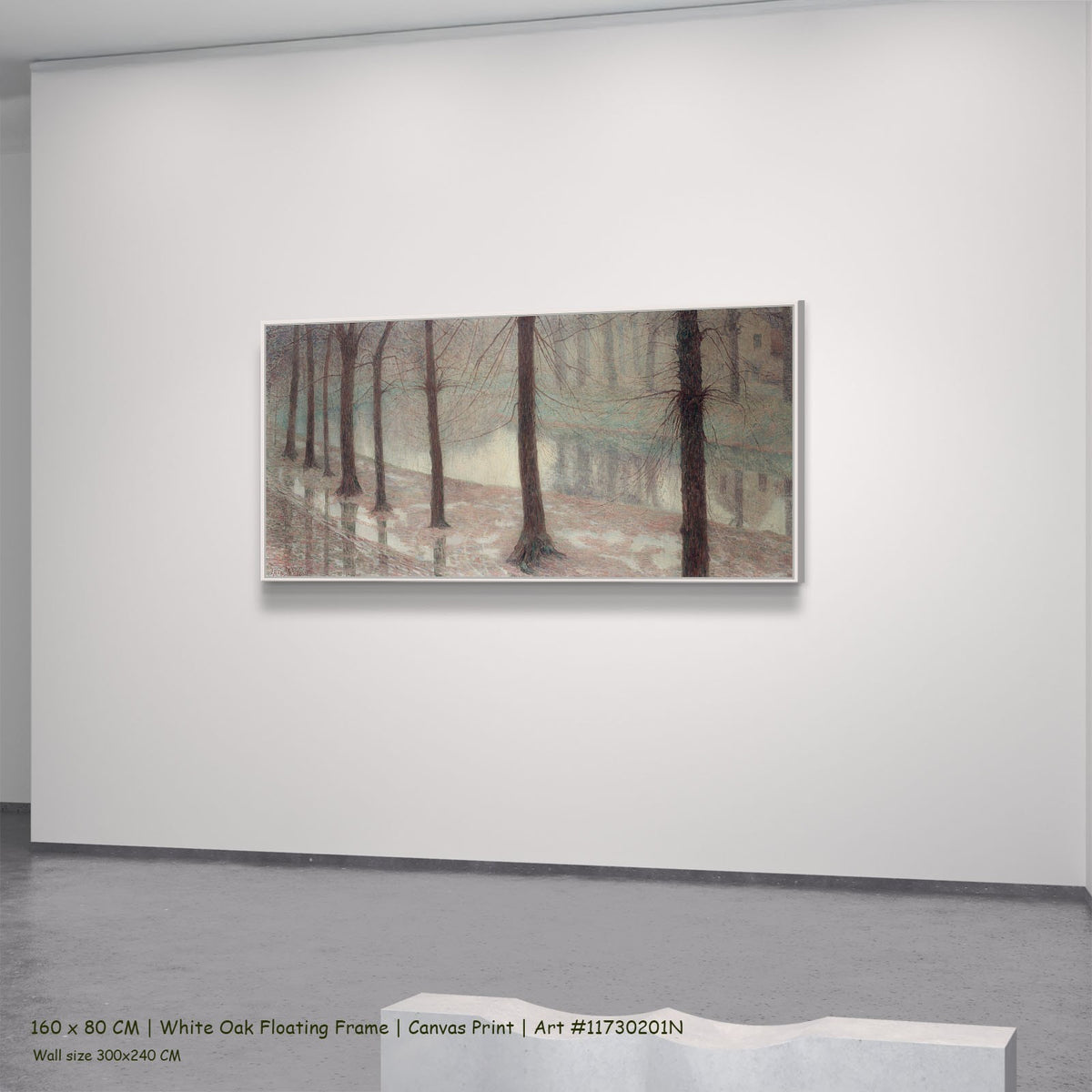 The Coupure in Ghent by Anna De Weert in a white oak floating frame, large pink and brown Impressionist canvas