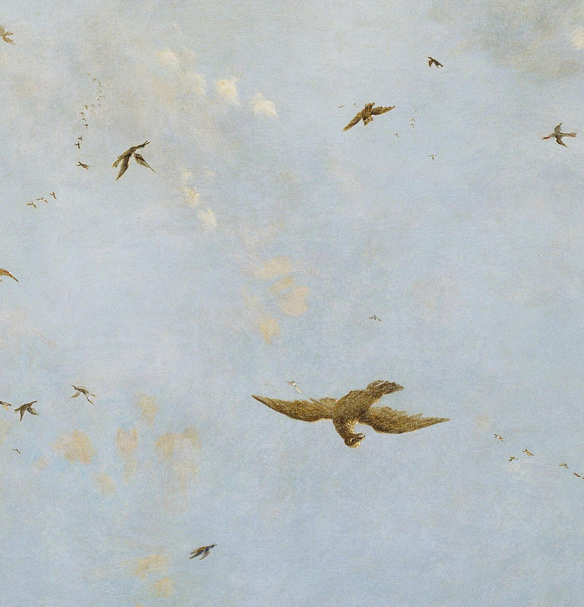 attributed to Nicolaes Piemont — Ceiling of a Cloudy Sky with Birds canvas — close-up detail of the framed canvas print