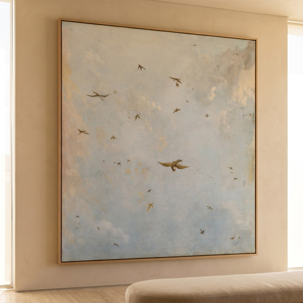 attributed to Nicolaes Piemont — Ceiling of a Cloudy Sky with Birds Tall Sky & Clouds canvas wall art framed and hung on…