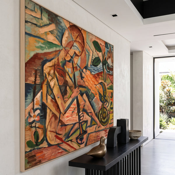 Bohumil Kubišta | Oversized Orange Expressionist Canvas Art | Fakir Taming Snakes