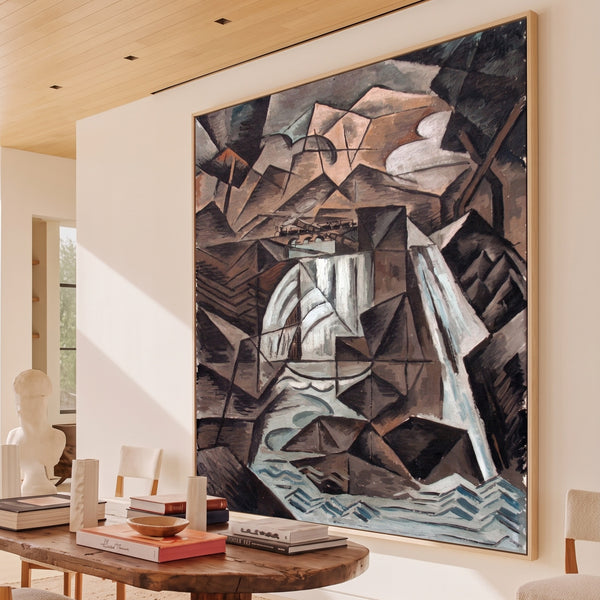 Bohumil Kubišta | Oversized Brown Cubist Canvas | Waterfall in the Alps