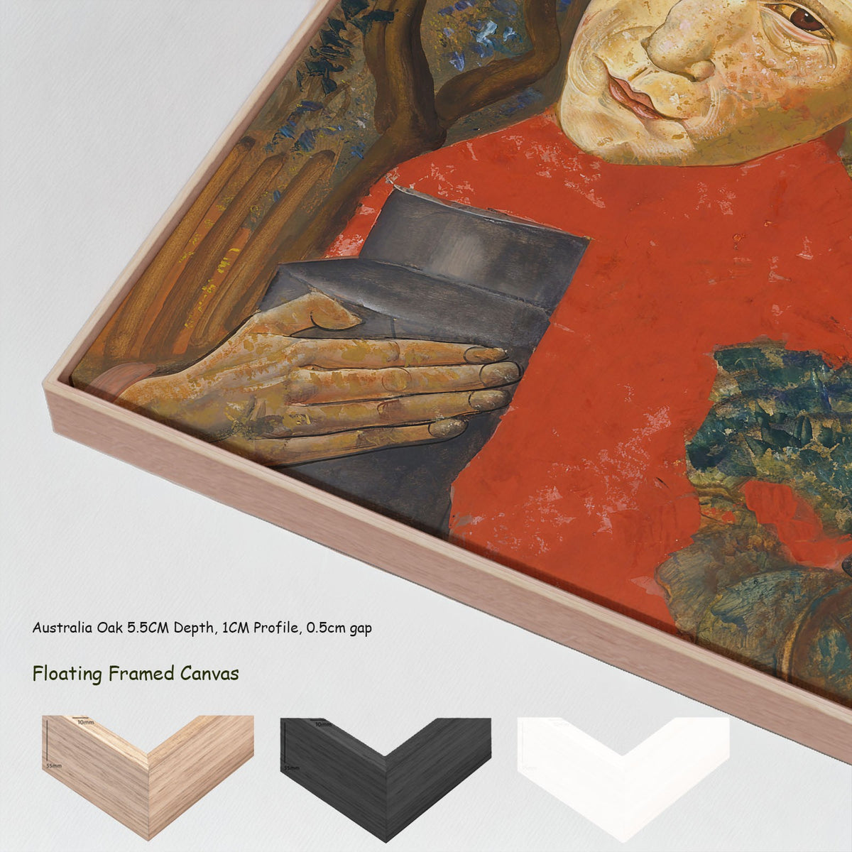 Sergei Esenin as a Youth by Boris Grigoriev in a floating frame, large orange and red Expressionist canvas print