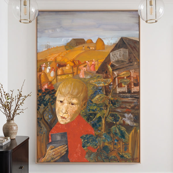 Boris Grigoriev | Huge Orange Red Expressionist Canvas Art | Sergei Esenin