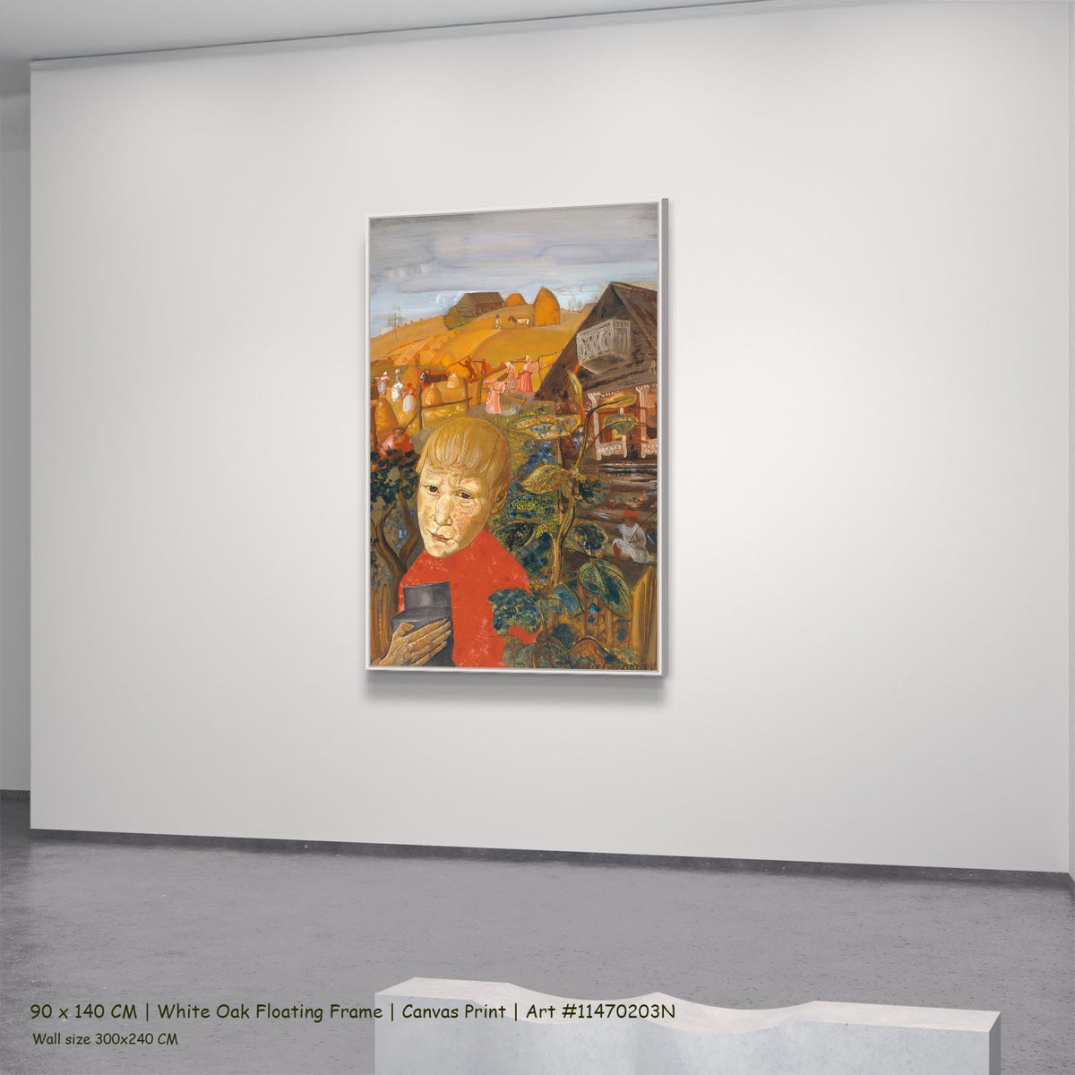 Sergei Esenin as a Youth by Boris Grigoriev in a white oak floating frame, large orange and red Expressionist canvas