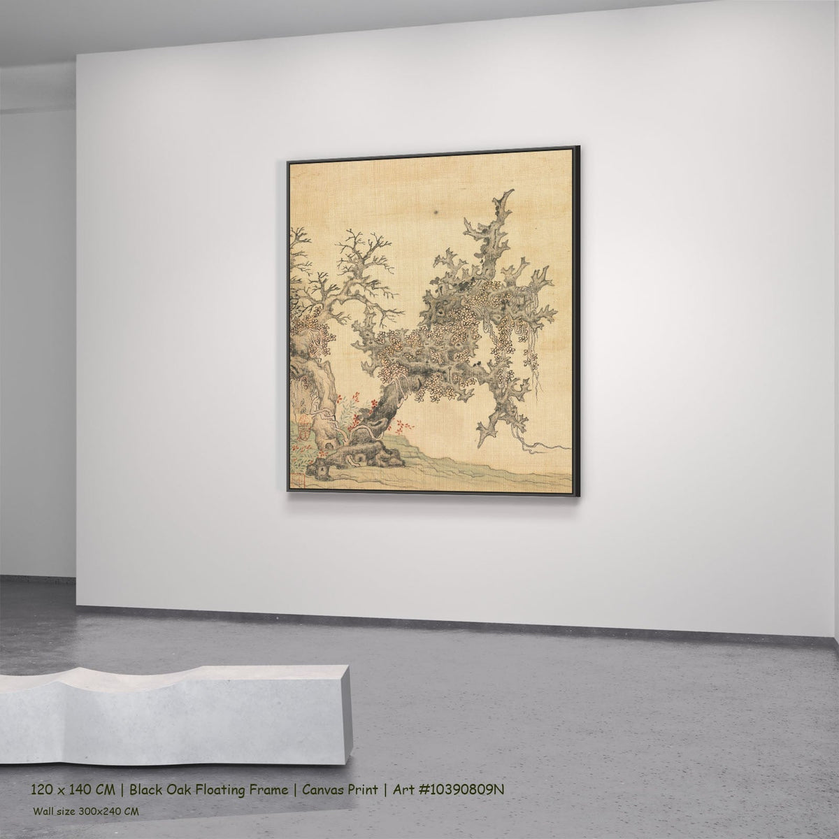 An Ancient Tree by Chen Hongshou in a black oak floating frame, large gold and grey Landscape canvas